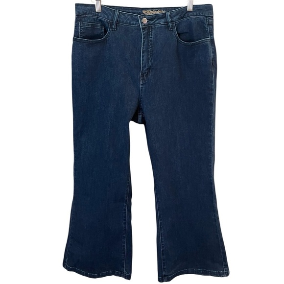 Women with Control Denim - Women With Control Tummy Control Size 16P Wide Leg Crop Stretch Dark Blue Jeans